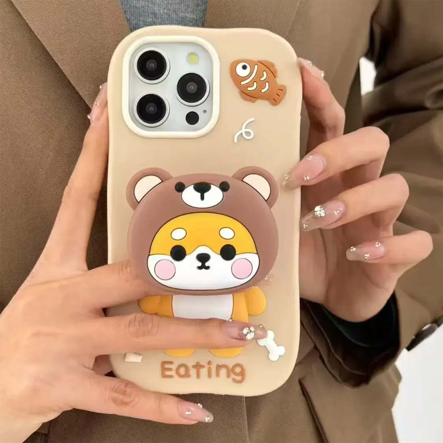 Cases & Covers 3D Cute Cartoon Character Scalable Holder Soft Silicone Case for iPhone 13