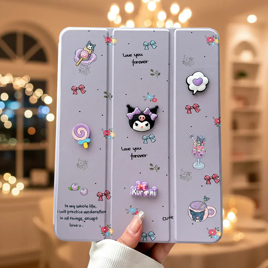Cases & Covers 3D Cute Cartoon PU Leather Trifold Flip Auto Wake/Sleep with Pencil Holder Cover for iPad Air 4 | 5 | 6| Air 11  (2024) | Pro 10.9 | Pro 11 (2020)