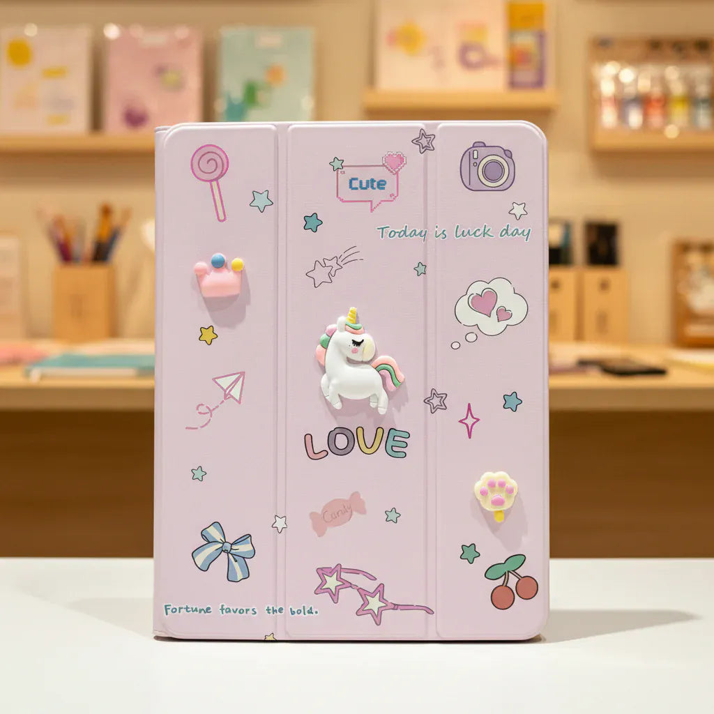 Cases & Covers 3D Cute Cartoon PU Leather Trifold Flip Auto Wake/Sleep with Pencil Holder Cover for iPad Air 4 | 5 | 6| Air 11  (2024) | Pro 10.9 | Pro 11 (2020)