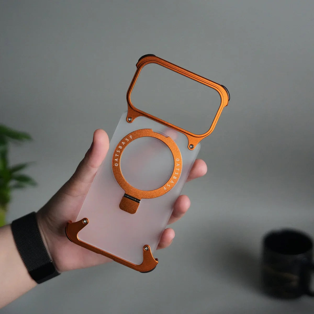 OATSBASF Metal Kickstand Frameless Magsafe PC Matte Case for iPhone 17 Pro