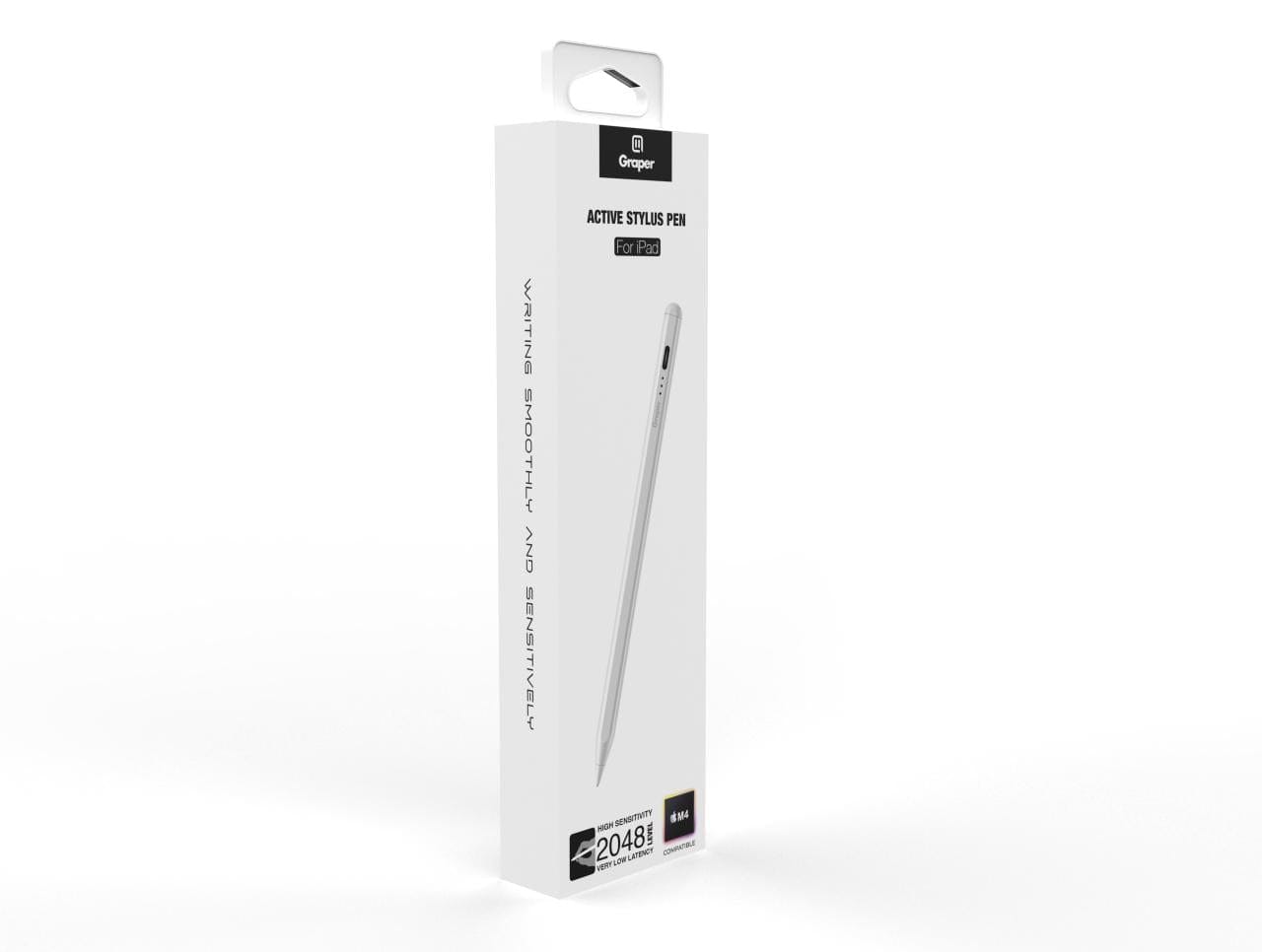 ktusu Graper Smartpen Active Stylus Pen for iPad After 2018, Aluminium Metal Body, with Extra Nib White