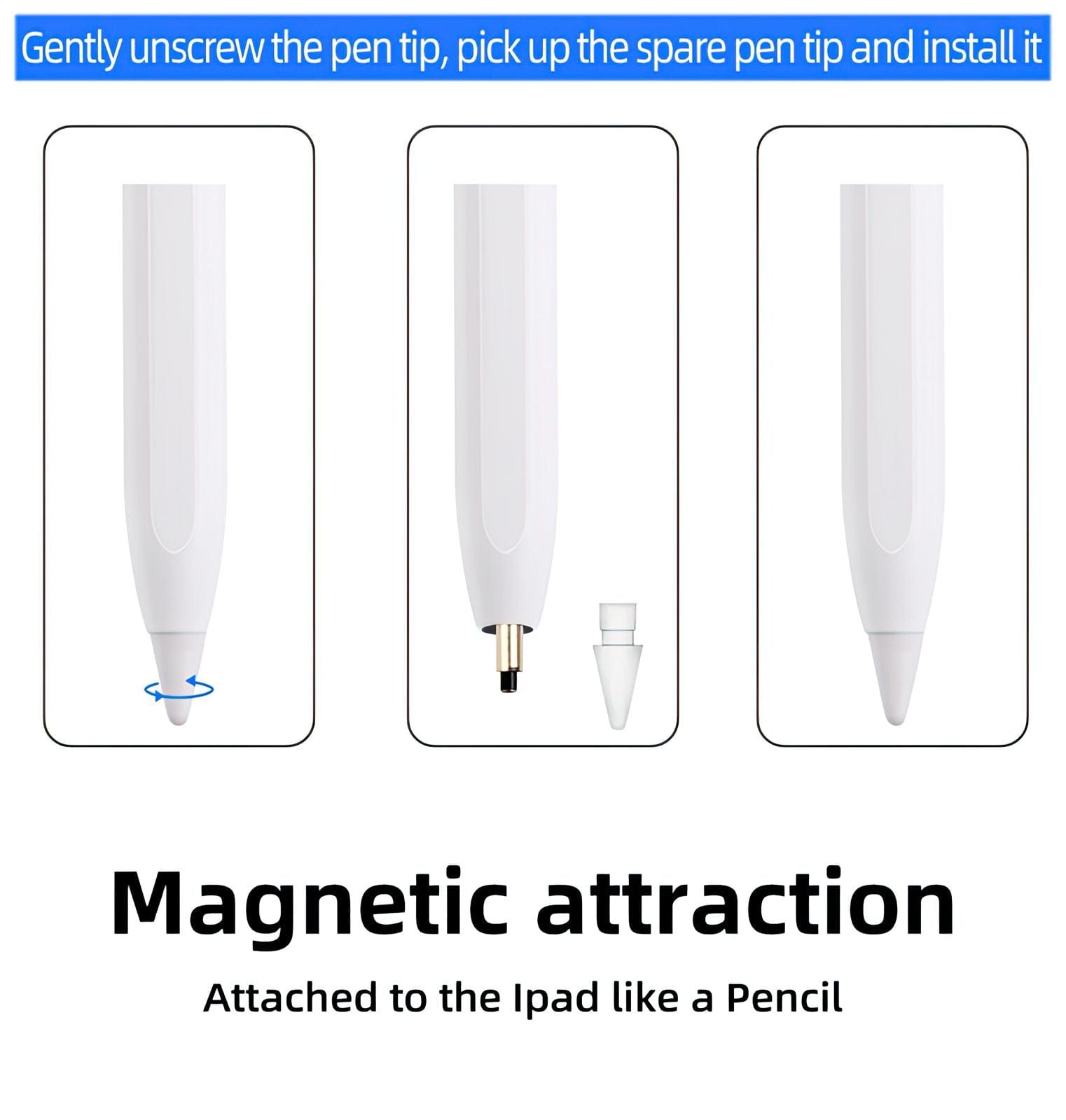 ktusu Graper Smartpen Active Stylus Pen for iPad After 2018, Aluminium Metal Body, with Extra Nib White