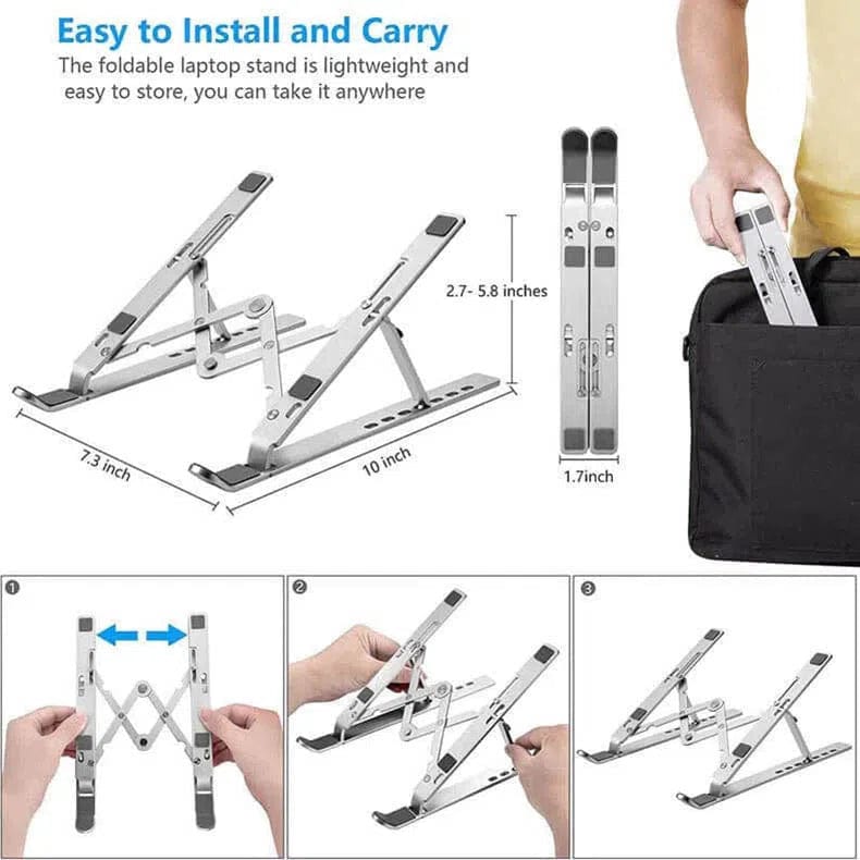 Mounts Stands & Grips for Silver Adjustable Laptop Stand Holder with Built-in Foldable Legs Cooling pads