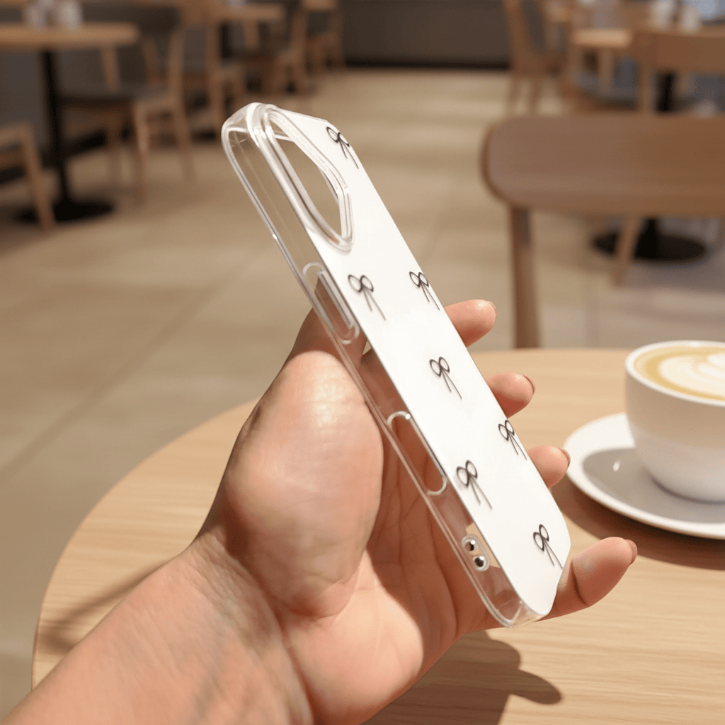 Cases & Covers Aesthetic Bow Print Soft Edge Back Hard Case for iPhone 15