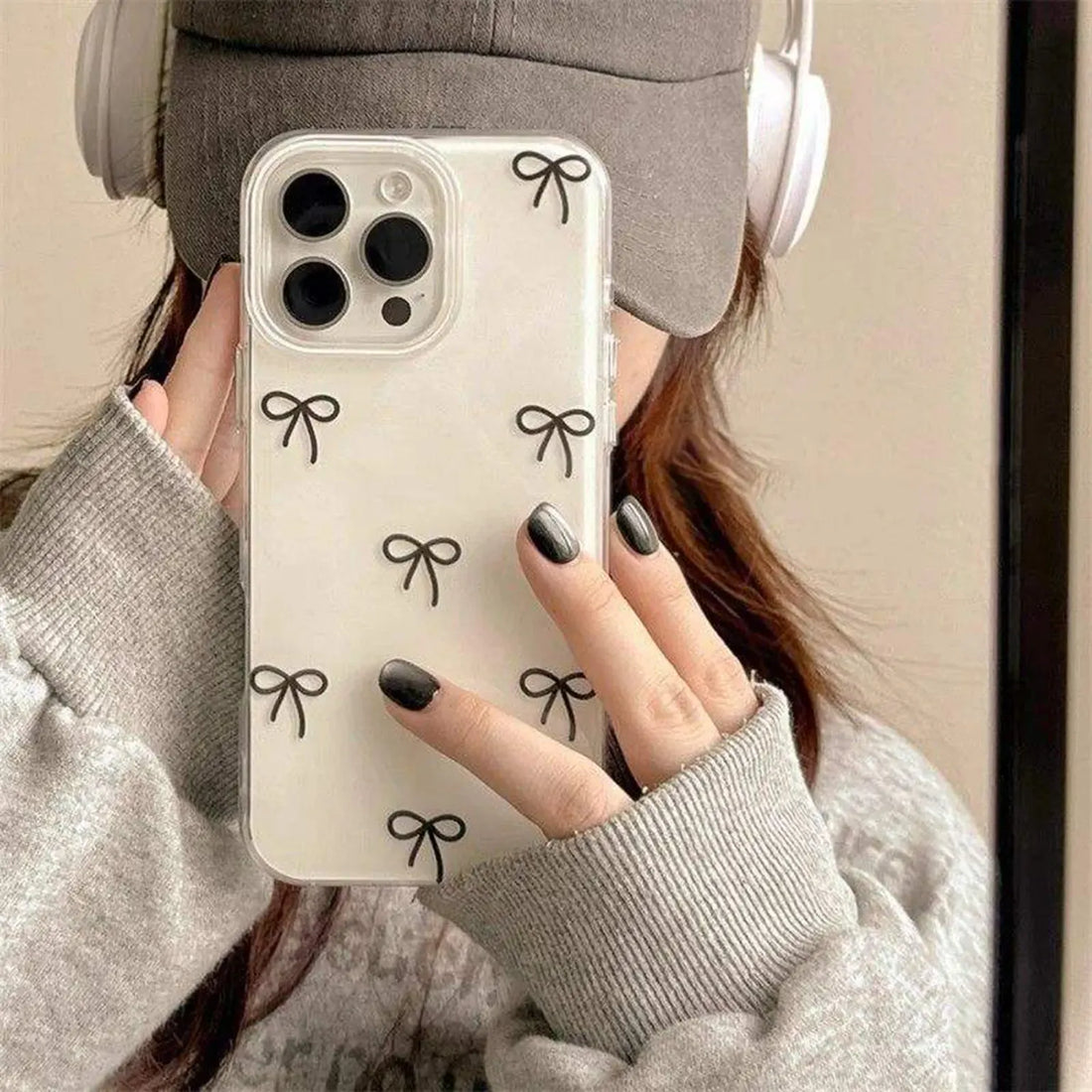 Cases & Covers Aesthetic Bow Print Soft Edge Back Hard Case for iPhone 15