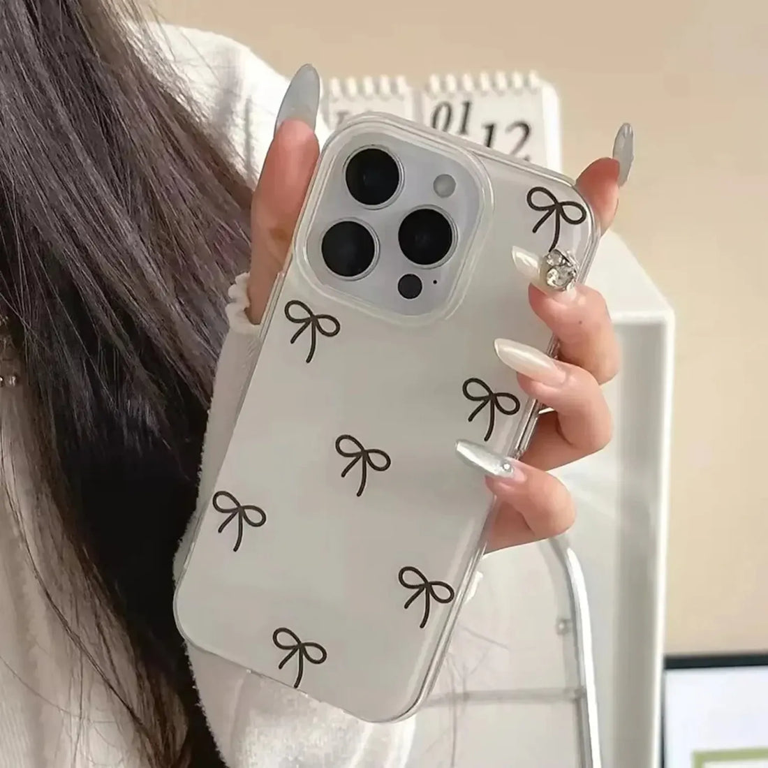 Cases & Covers Aesthetic Bow Print Soft Edge Back Hard Case for iPhone 15