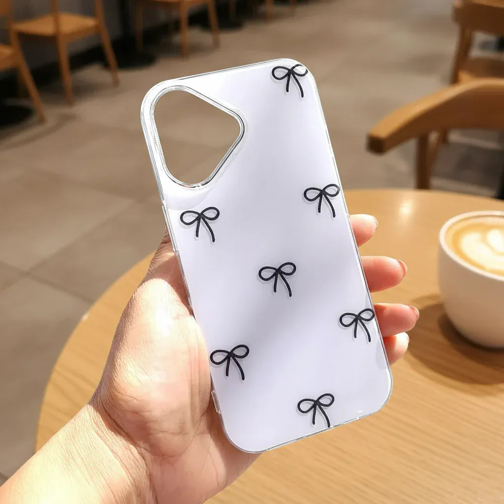 Cases & Covers Aesthetic Bow Print Soft Edge Back Hard Case for iPhone 17