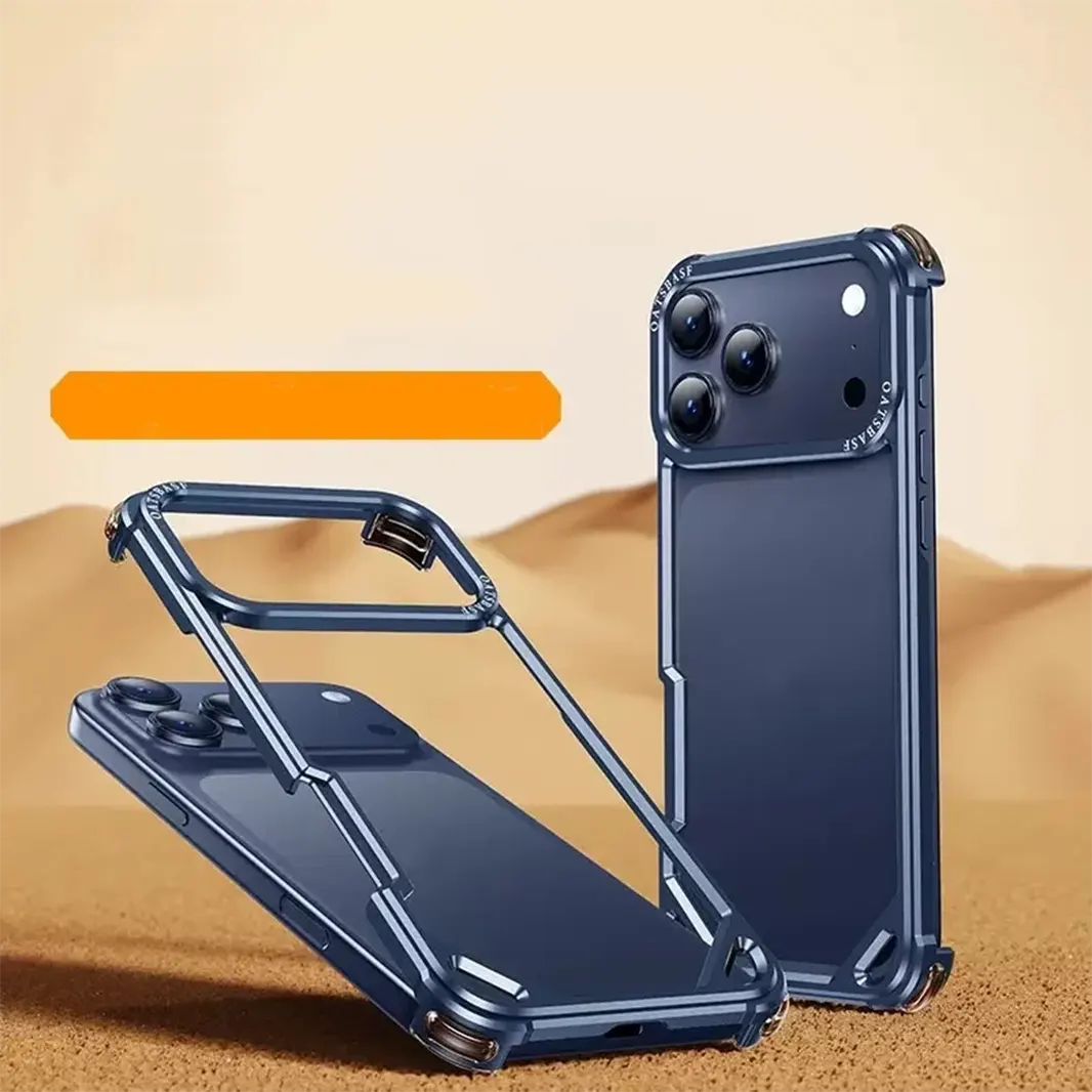 Deep Blue Aluminum Alloy Frameless Hollow Frame Case for iPhone 17 Pro Max Cases & Covers