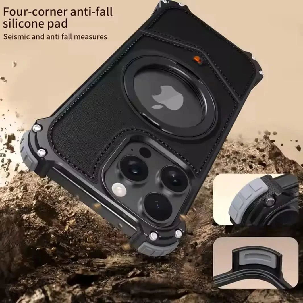 Aluminum Alloy Leather Magnetic 360° Metal Ring Stand Frameless Back Panel for iPhone 16 Pro Max