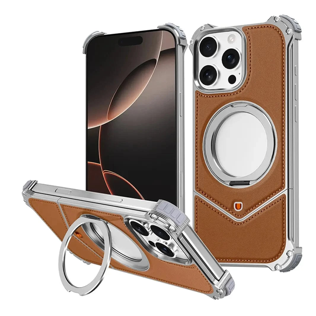 Aluminum Alloy Leather Magnetic 360° Metal Ring Stand Frameless Back Panel for iPhone 16 Pro Max