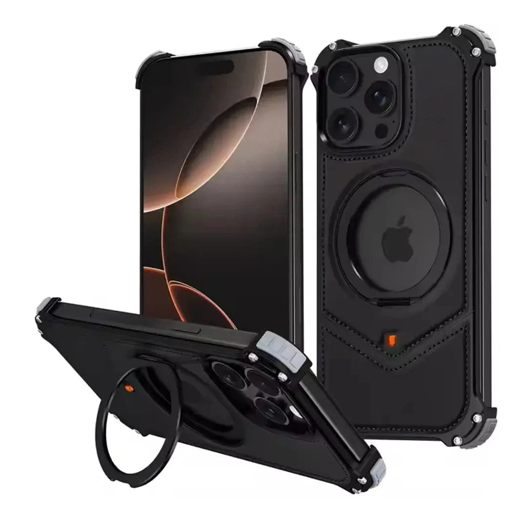 Aluminum Alloy Leather Magnetic 360° Metal Ring Stand Frameless Back Panel for iPhone 16 Pro Max