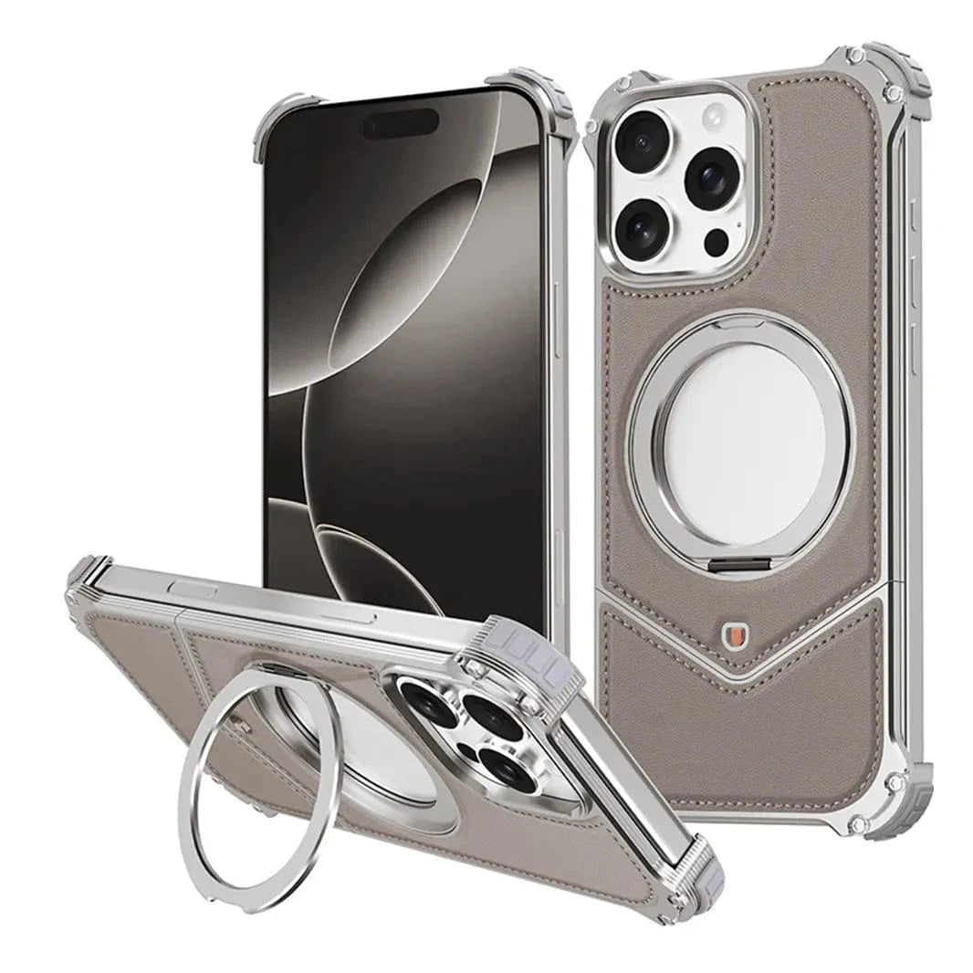 Aluminum Alloy Leather Magnetic 360° Metal Ring Stand Frameless Back Panel for iPhone 16 Pro Max