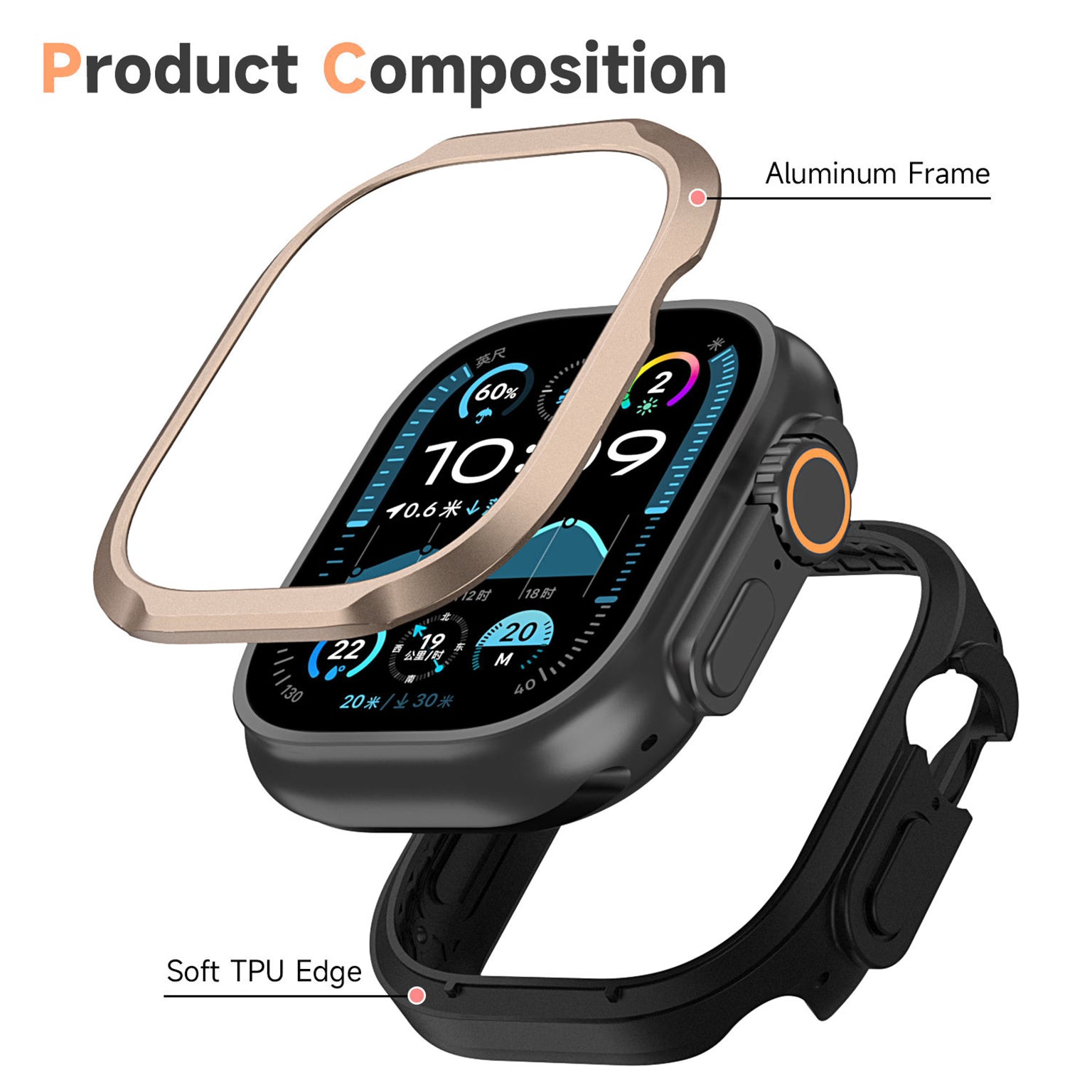 Cases & Covers Aluminum Alloy TPU Frame Anti-Shock Watch Cover for Apple Watch Ultra 49mm