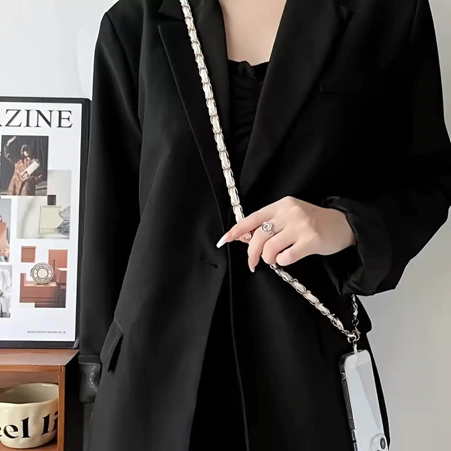 Enhancement Aluminum Chain Artificial Leather Long Strap for The Neck And Shoulder Phone Lanyard with Transparent Card Holder