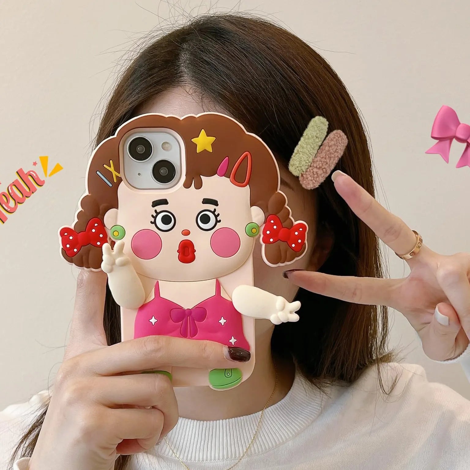 3D Cute Cartoon Character Scalable Holder Soft Silicone Case for iPhone 14