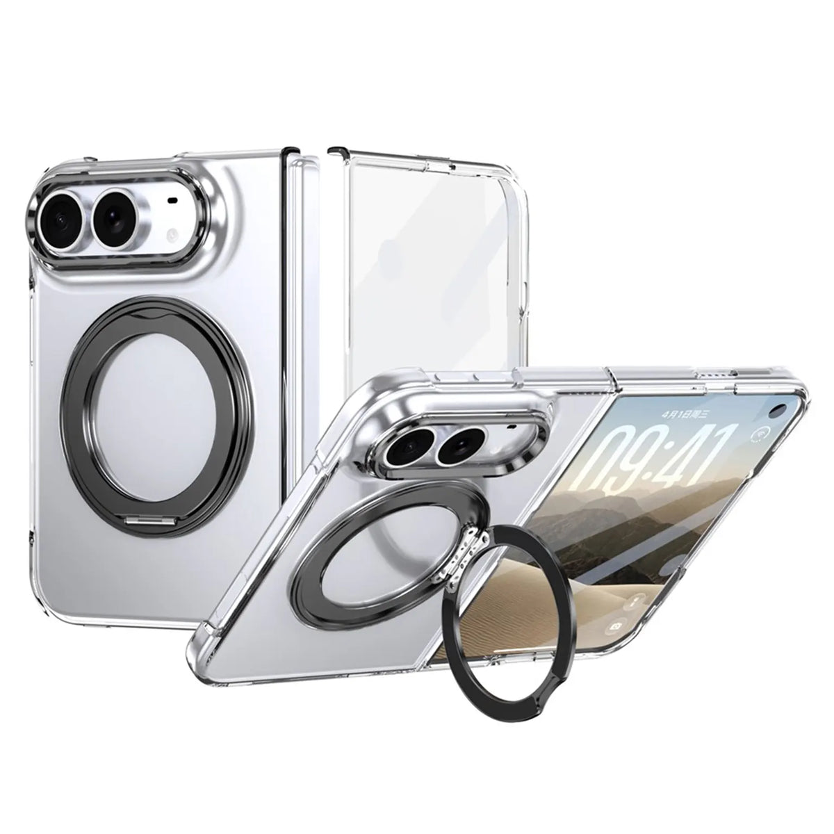 360°Rotatable Ring Kickstand Transparent Hard Case for iPhone Duo Black KTSUYHOMD 8901675633147