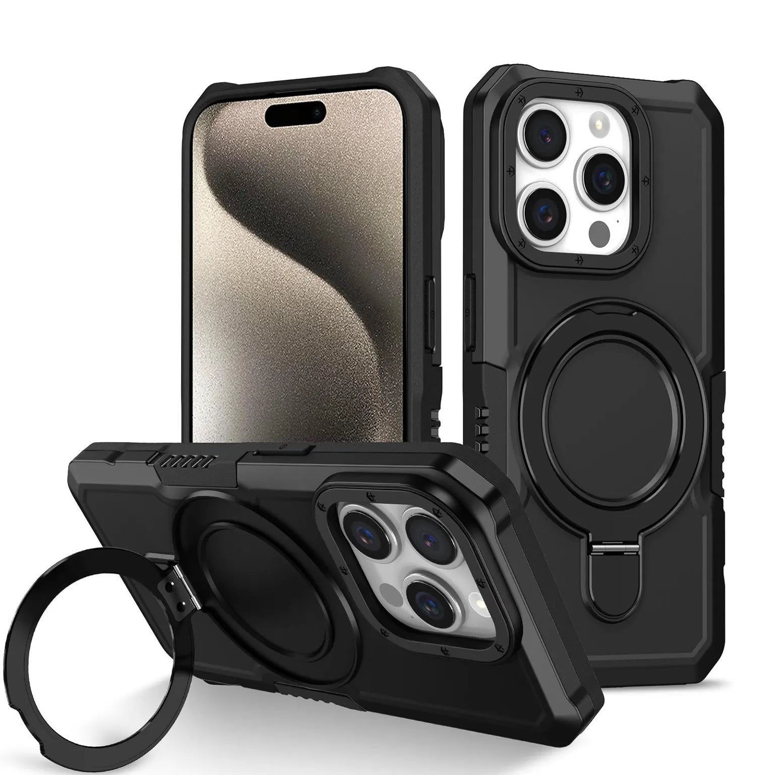 Armor Magnet Holder 360 Protection Magsafe Kickstand Hard Case for iPhone 15 Pro