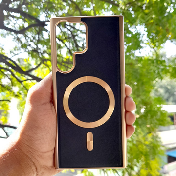 Electroplated Leather Texture Magnetic Charging Compatible Case for Samsung S25