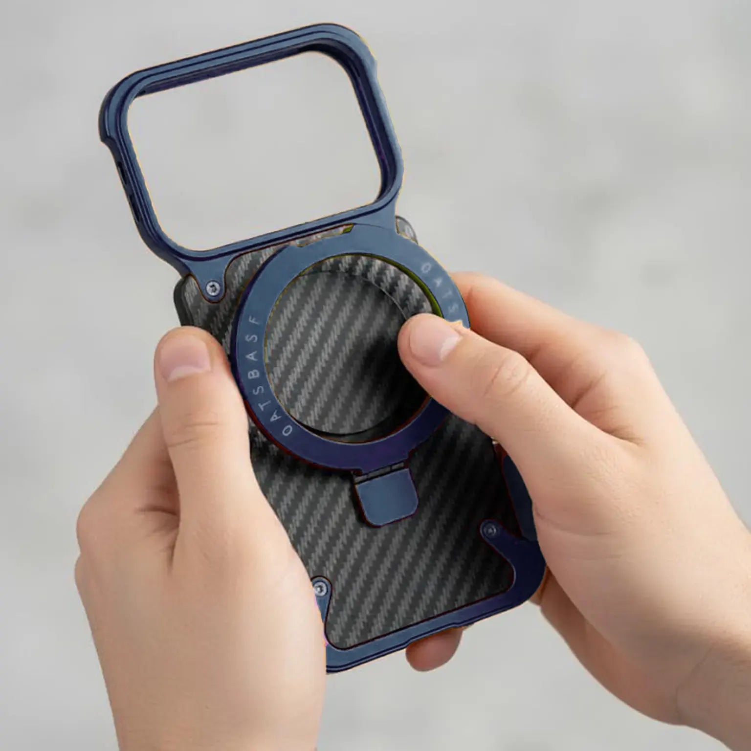 OATSBASF Carbon Fiber Metal Kickstand Frameless Magsafe Case for iPhone 17 Pro