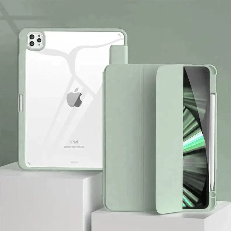 Cases & Covers for iPad 7 | 8 | 9th gen 10.2 / Mint Green Built-in Stand Trifold Smart Slim Transparent Back Case for iPad