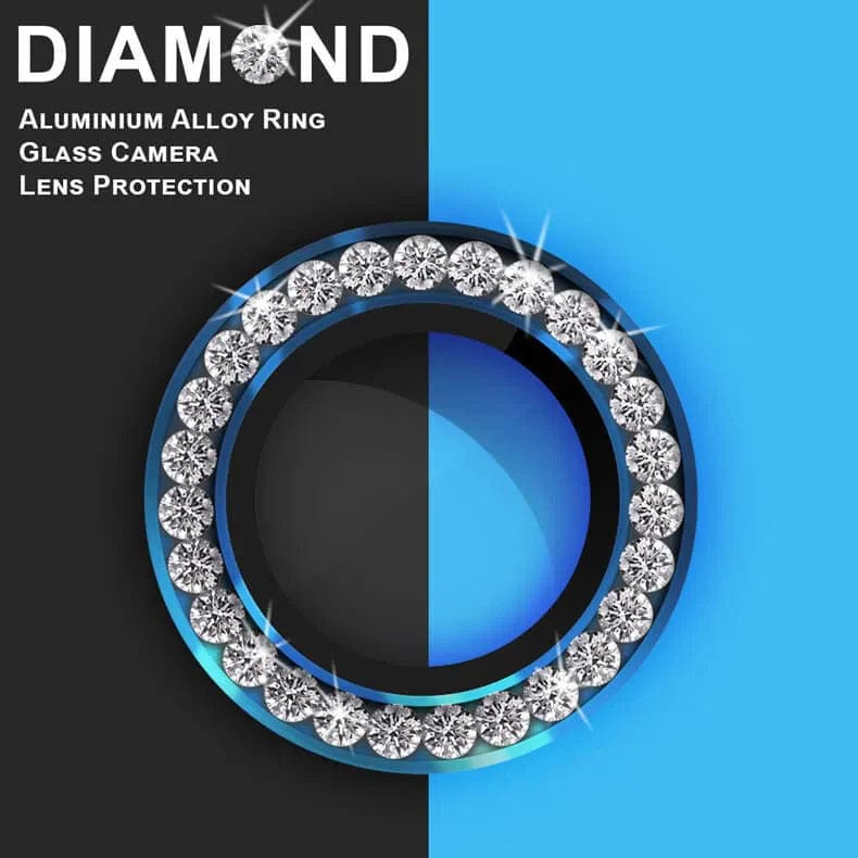 Bling Diamond Camera lens protector glass ring aluminum alloy frame for Apple iPhone iPhone 13 / Blue - Ktusu