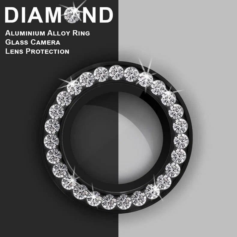 Bling Diamond Camera lens protector glass ring aluminum alloy frame for Apple iPhone iPhone 15 | 15 Plus / Black - Ktusu