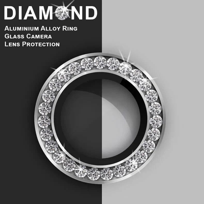 Bling Diamond Camera lens protector glass ring aluminum alloy frame for Apple iPhone iPhone 15 | 15 Plus / Silver - Ktusu