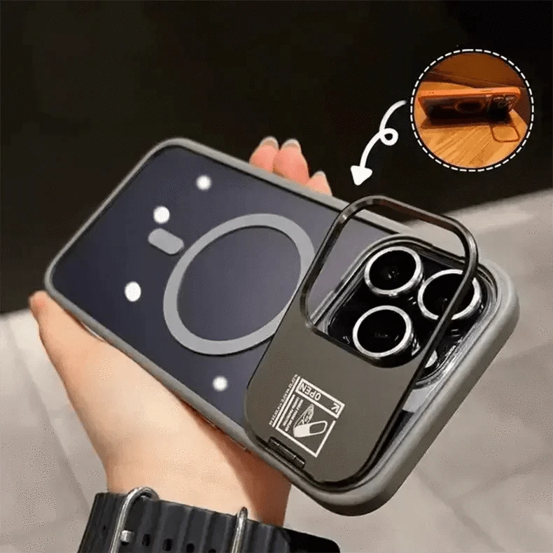 Camera Metal Kickstand Magsafe With Camera Lens Case for iPhone 15 Pro
