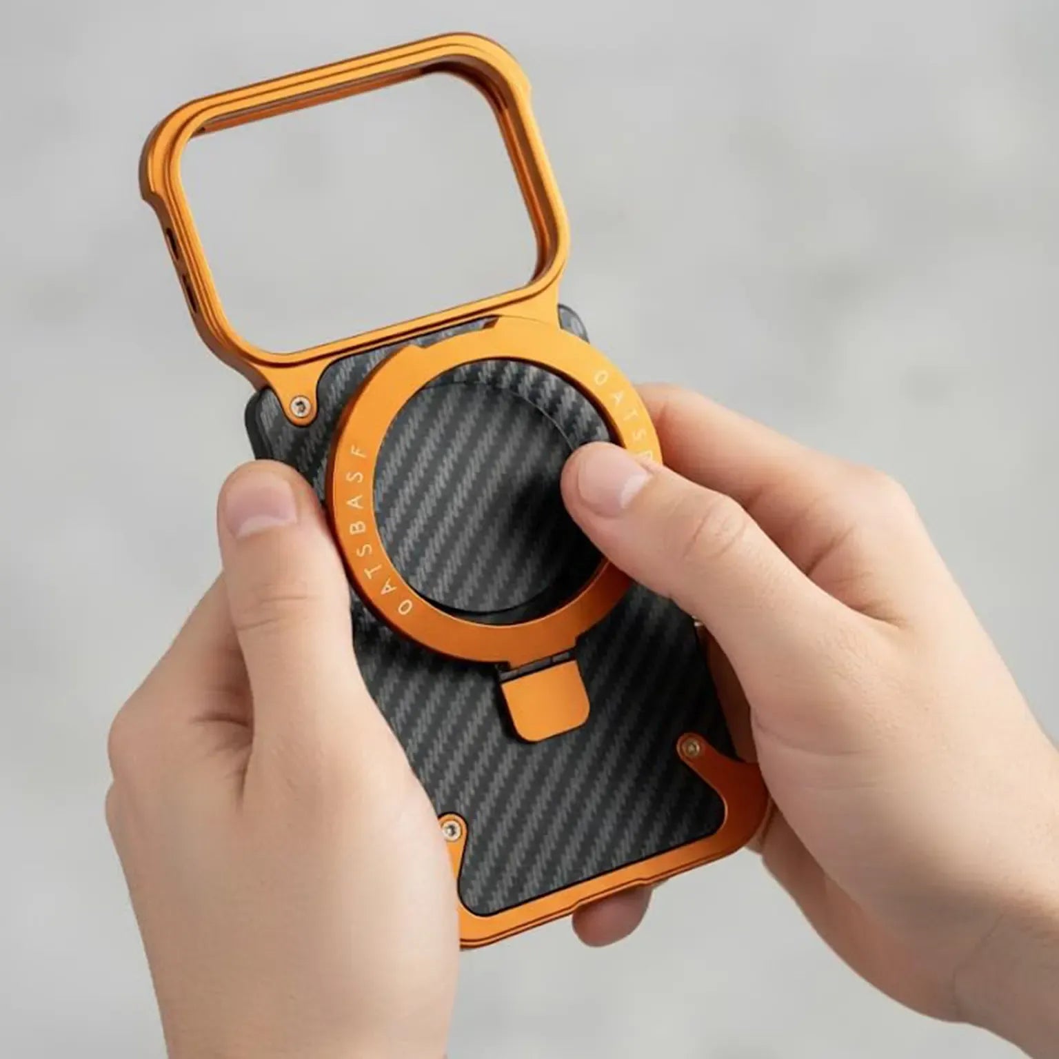 OATSBASF Carbon Fiber Metal Kickstand Frameless Magsafe Case for iPhone 17 Pro