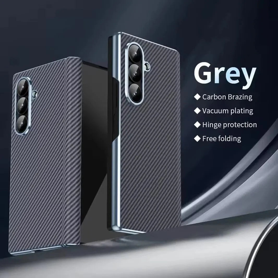 Carbon Fiber Electroplating Front Screen Glass Case with Hinge Protection for Samsung Z Fold7