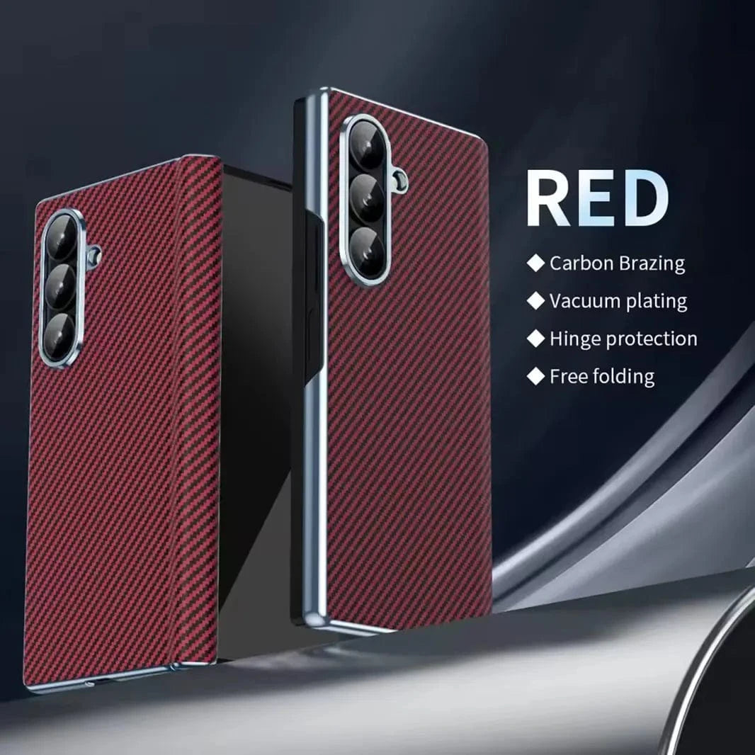Carbon Fiber Electroplating Front Screen Glass Case with Hinge Protection for Samsung Z Fold7