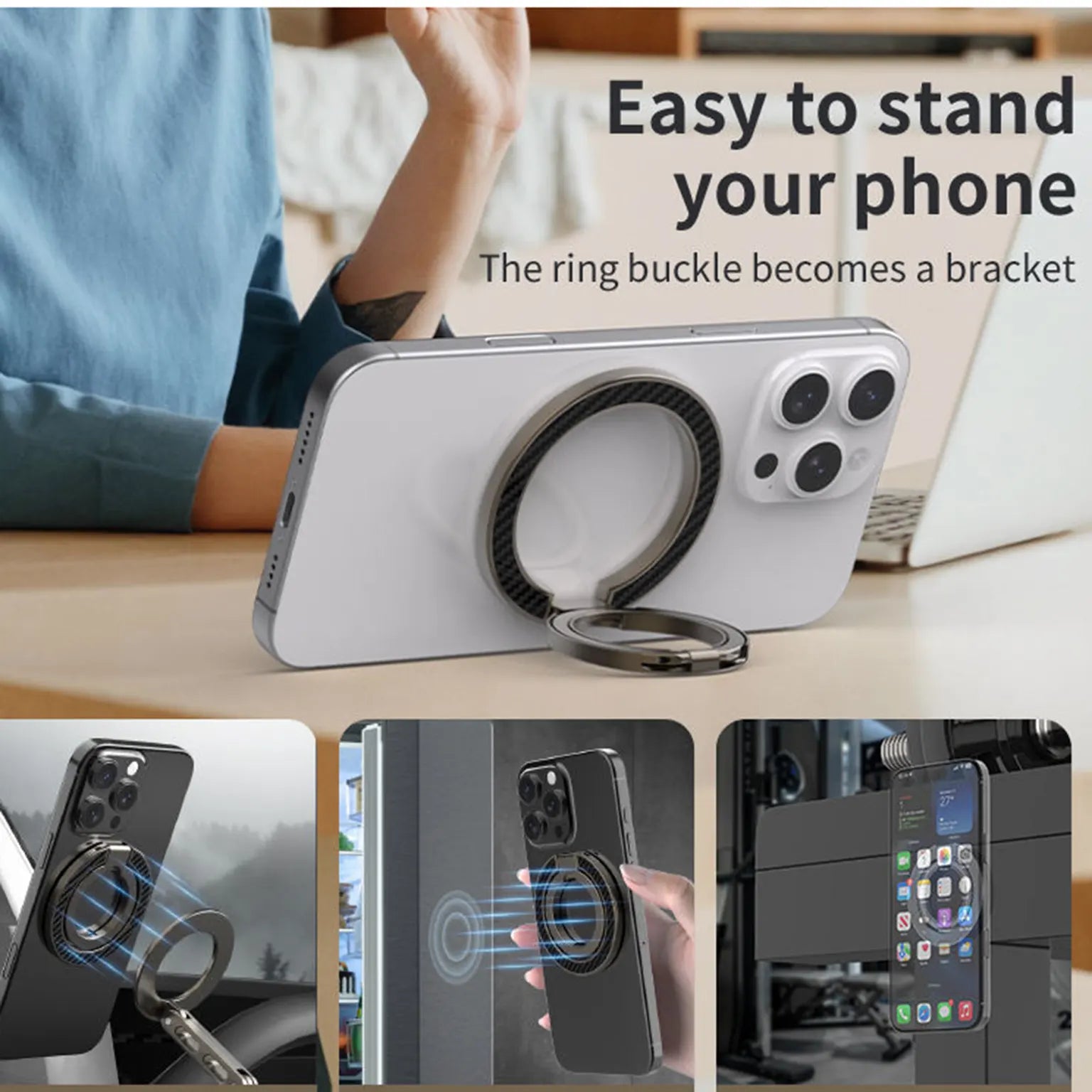 Carbon Fiber Finger Multi Angle Adjustable MagSafe Magnetic Ring Grip for Magsafe Function Built in Cases