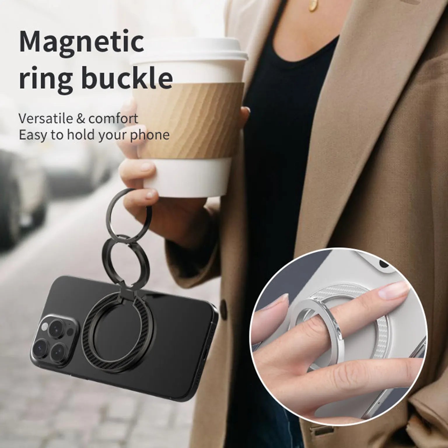 Carbon Fiber Finger Multi Angle Adjustable MagSafe Magnetic Ring Grip for Magsafe Function Built in Cases