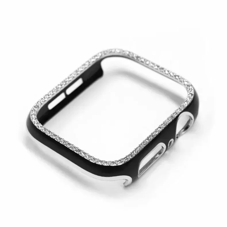 Single Rhinestone Frame Hard Slim 360 Degree Body Bumper for iWatch 41mm / Black Silver - Ktusu