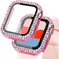 Dual Rhinestone Frame Hard PC Built-in Glass Screen Protector Watch Case for iWatch 41mm / Rose Gold / Clear - Ktusu