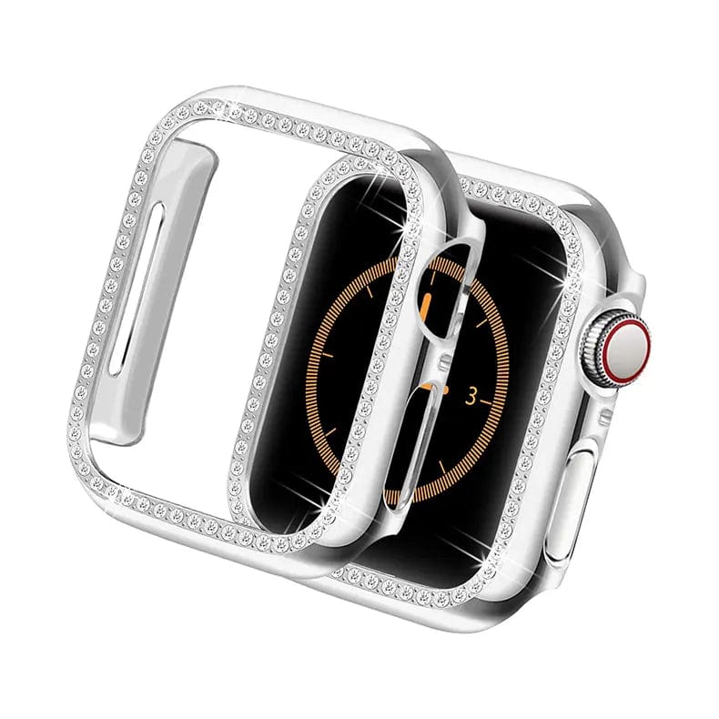 Single Rhinestone Frame Hard Slim 360 Degree Body Bumper for iWatch 41mm / Silver - Ktusu