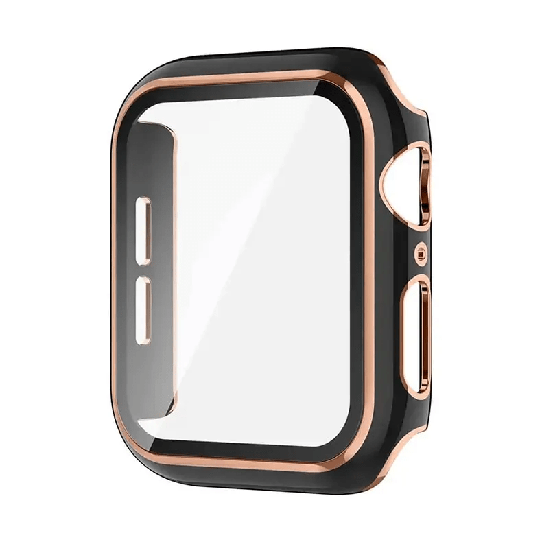 Glossy Chrome Hard PC Built-in Glass Screen Protector Watch Case for iWatch 45mm / Black Bronze Gold - Ktusu