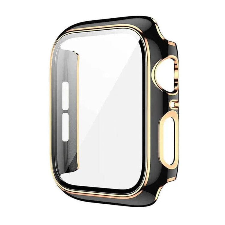 Glossy Chrome Hard PC Built-in Glass Screen Protector Watch Case for iWatch 45mm / Black Bronze Gold - Ktusu