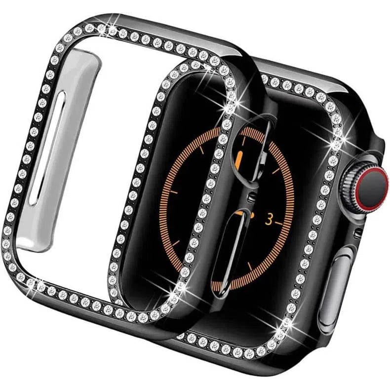 Single Rhinestone Frame Hard Slim 360 Degree Body Bumper for iWatch 45mm / Black - Ktusu