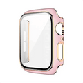 Glossy Chrome Hard PC Built-in Glass Screen Protector Watch Case for iWatch 45mm / Pink Bronze Gold - Ktusu