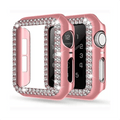 Dual Rhinestone Frame Hard Slim 360 Degree Body Bumper for iWatch 45mm / Rose Gold - Ktusu