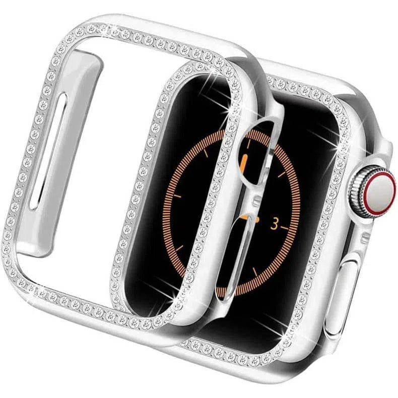 Single Rhinestone Frame Hard Slim 360 Degree Body Bumper for iWatch 45mm / Silver - Ktusu