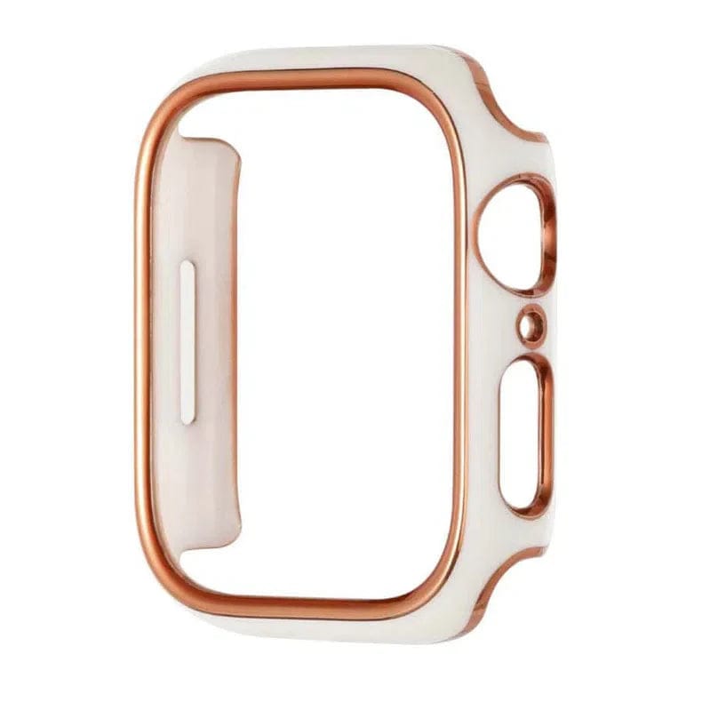 Glossy Chrome Hard PC Slim 360 Degree Body Bumper Case for iWatch 45mm / White Bronze Gold - Ktusu