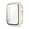 Glossy Chrome Hard PC Built-in Glass Screen Protector Watch Case for iWatch 45mm / White Gold - Ktusu