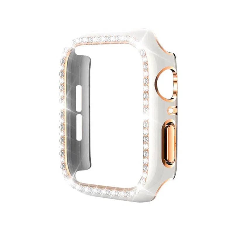 Single Rhinestone Frame Hard Slim 360 Degree Body Bumper for iWatch 45mm / White - Ktusu