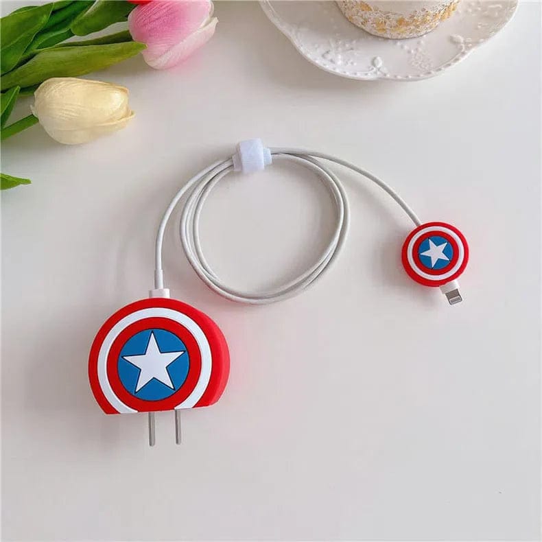 3D Silicone Case Cover for Apple Charger 18-20W with Spiral Cable Captain America - Ktusu