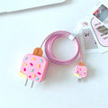 3D Silicone Case Cover for Apple Charger 18-20W with Spiral Cable Ice Cream - Ktusu