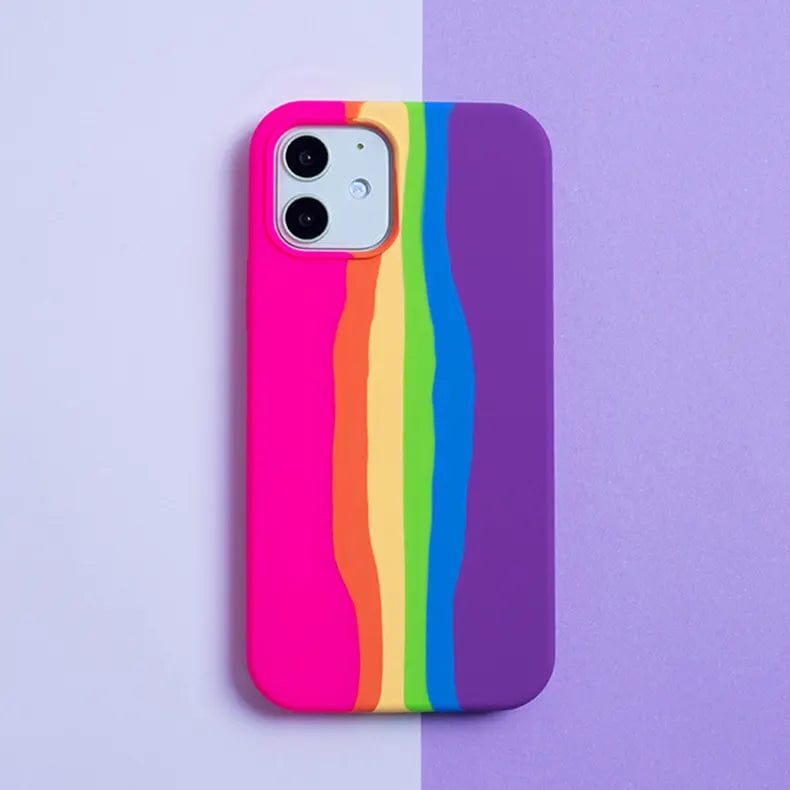 Rainbow Color Liquid Silicone Slim Soft Touch Phone Back Case for Apple iPhone iPhone 11 Pro Max / Hot Pink - Ktusu