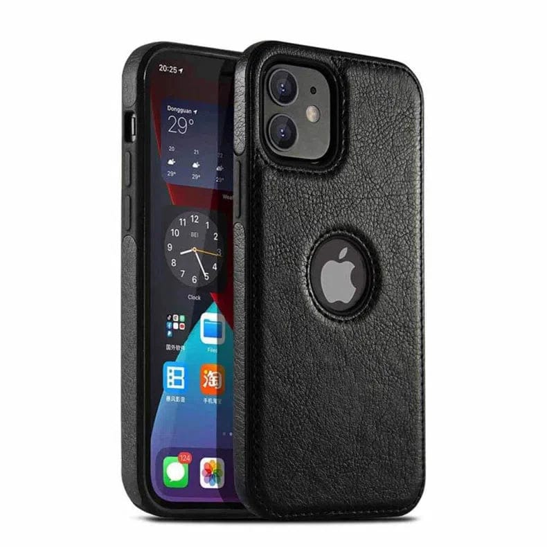 Slim PU lychee Leather Texture Hard Phone Back Case for Apple iPhone iPhone 12 | 12 Pro / Black - Ktusu