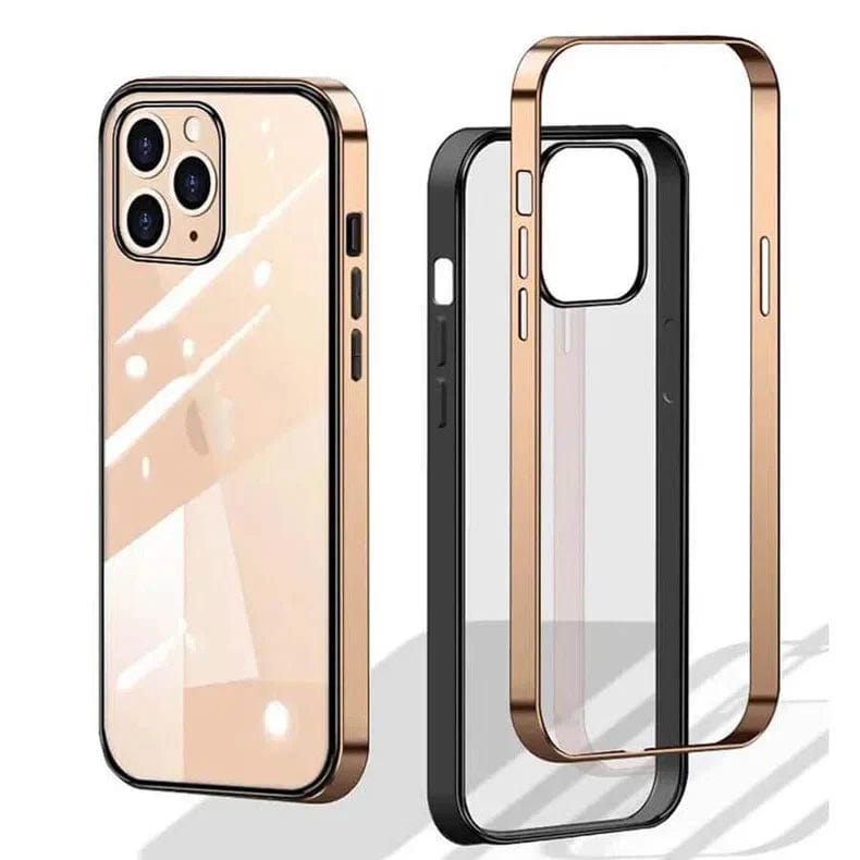 Square Electroplated Transparent Hard Phone Back Case for Apple iPhone iPhone 12 | 12 Pro / Gold - Ktusu